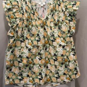 Entro Green and Yellow Floral Top